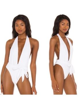 Superdown Simone Plunge One Piece Swimsuit in White